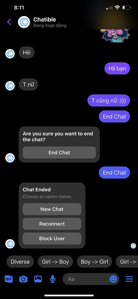 chọn “End chat”