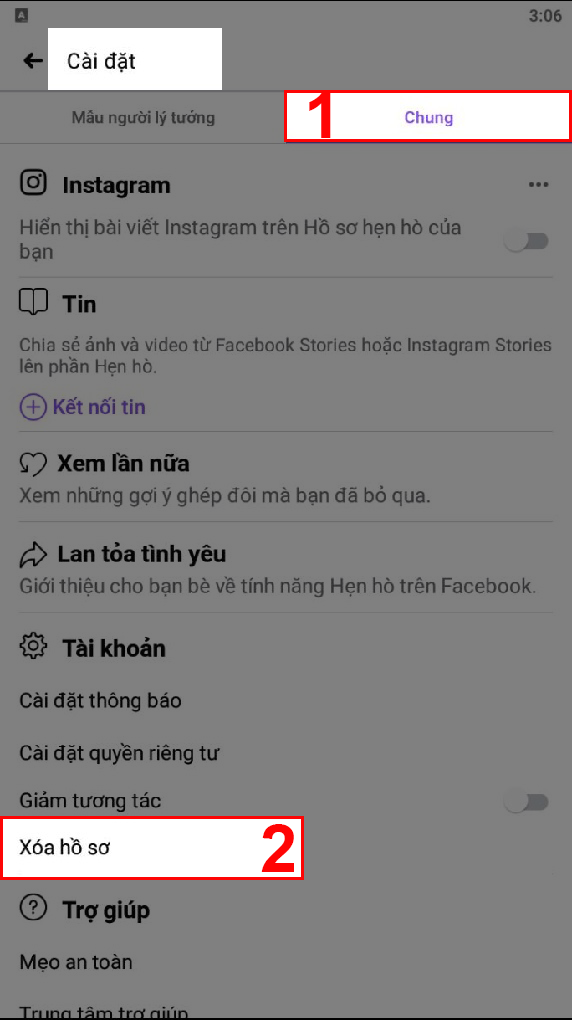 tìm và chọn Xóa hồ sơ