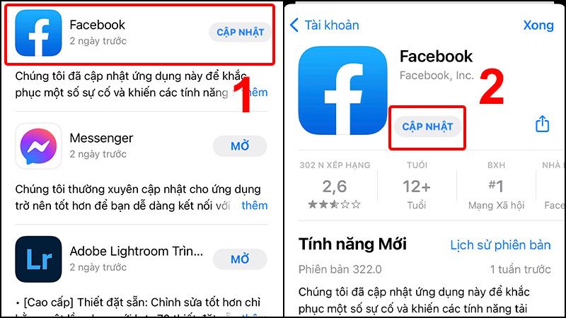 Cập nhập ứng dụng Facebook